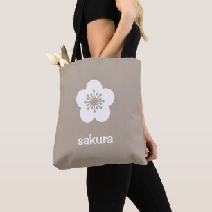 White Sakura Blossom Silhouette - Taupe Beige Tote Bag