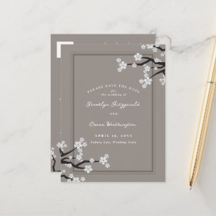 White Sakura Cherry Blossoms Asian Save The Date Announcement Postcard