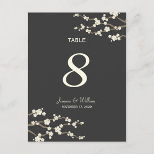 White Sakura Cherry Blossoms Table Number Postcard