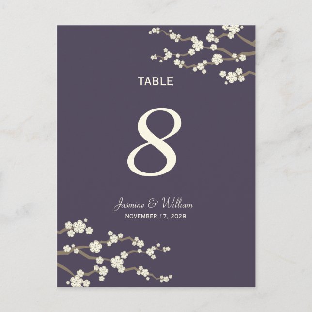 White Sakura Cherry Blossoms Table Number Postcard (Front)