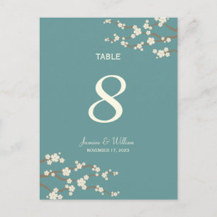 White Sakura Cherry Blossoms Table Number Postcard