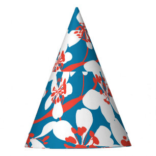 White sakura, classic blue background pattern. party hat