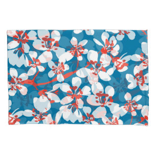 White sakura, classic blue background pattern. pillowcase