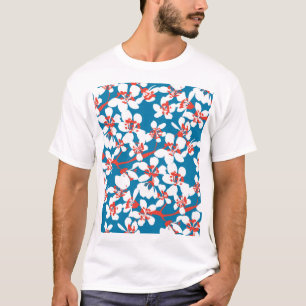 White sakura, classic blue background pattern. T-Shirt