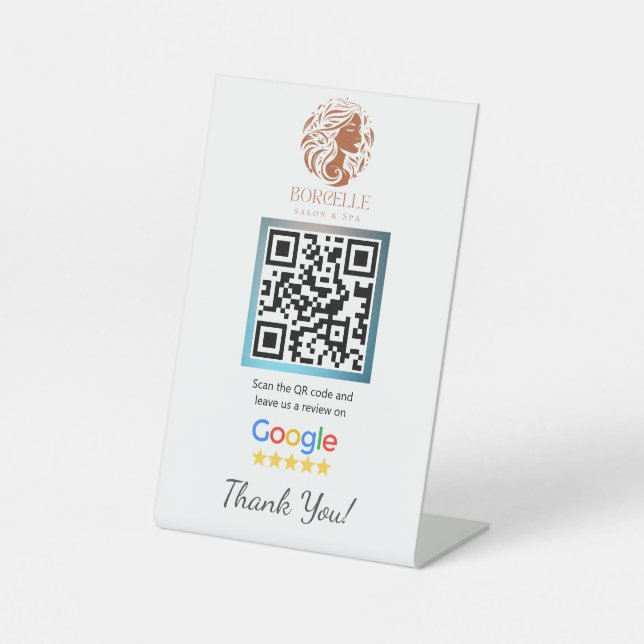 White Salon Google Review Counter Stand Template Pedestal Sign (Front)