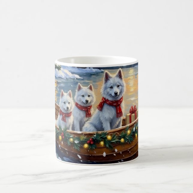 White Samoyed Christmas Boat Holiday Coffee Mug (Center)