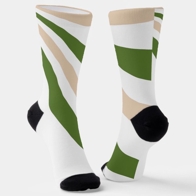 White, Sand and Palm Green Wave Socks (Angled)