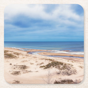 White sand beach near Baltic sea in Latvia Square Paper Coaster