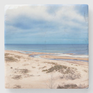 White sand beach near Baltic sea in Latvia Stone Coaster