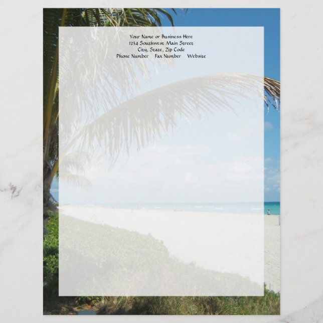 White Sand Beach w/Palm Personalized Letterhead (Front)