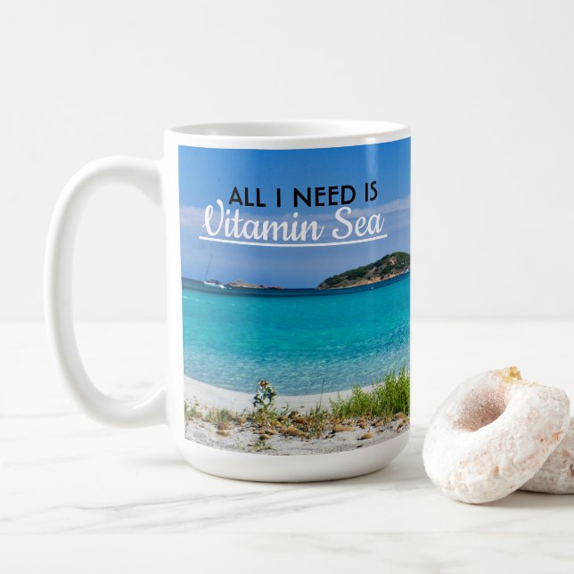 White sand beach with turquoise water vitamin sea coffee mug (With Donut)