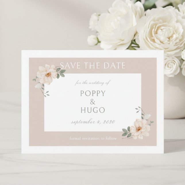 White & Sand | Chic Floral Wedding Save the Date (Creator Uploaded)
