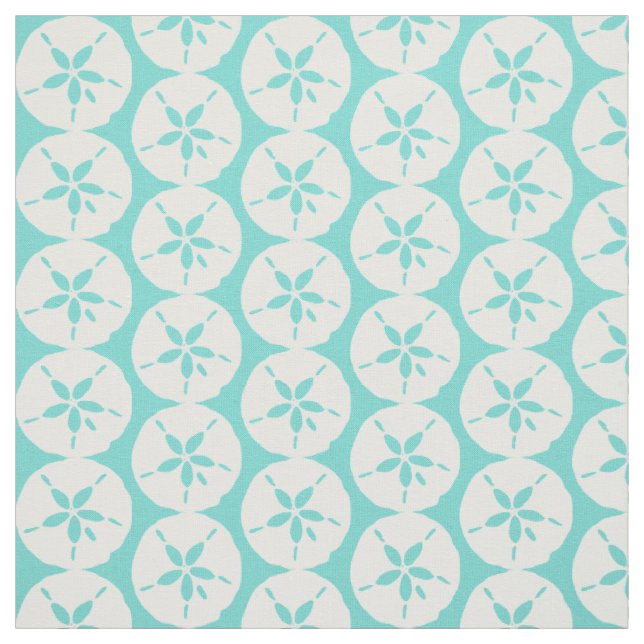 White Sand Dollar Seashells on Seafoam Blue Fabric (Swatch)