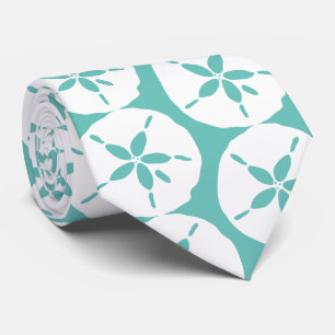 White Sand Dollars Pattern Teal Beach Wedding Tie