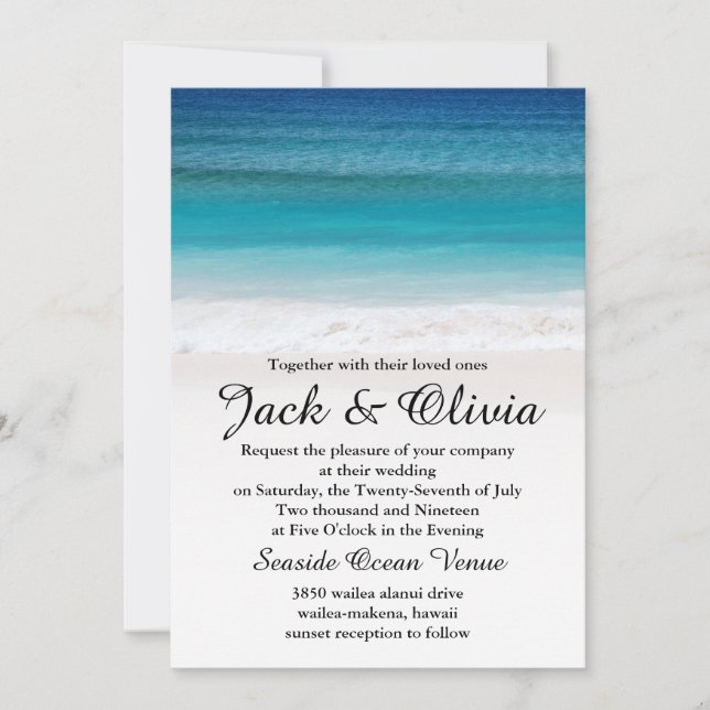 White Sand Ocean Beach Wedding Invitation (Front)