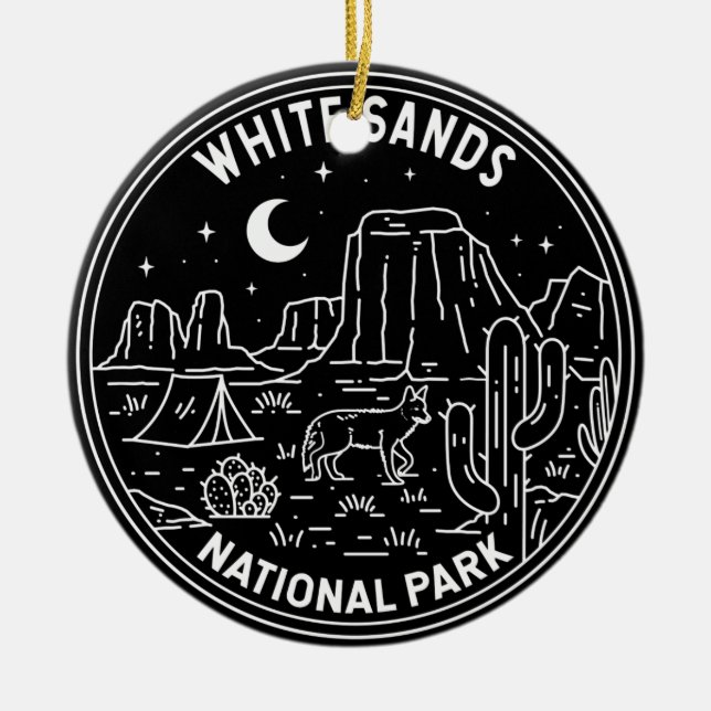 White Sands National Park New Mexico Monoline Ceramic Tree Decoration (Front)