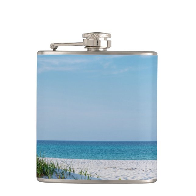 White Sandy Beach Florida Coastline Hip Flask (Front)
