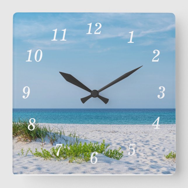 White Sandy Beach Florida Coastline Square Wall Clock (Front)