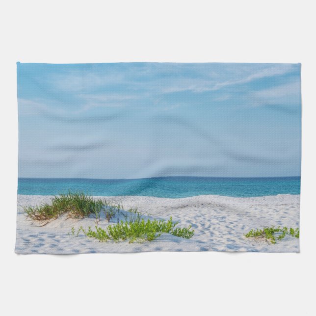 White Sandy Beach Florida Coastline Tea Towel (Horizontal)