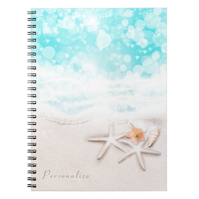 White Sandy Beach Starfish Blue Ocean Tropcial Spiral Notebook (Front)