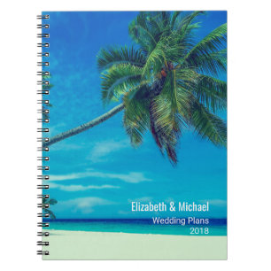 White Sandy Beach with Palm Trees Wedding Plans Spiral Notebook