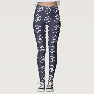 White Sanskrit Om on Dark Blue Pants