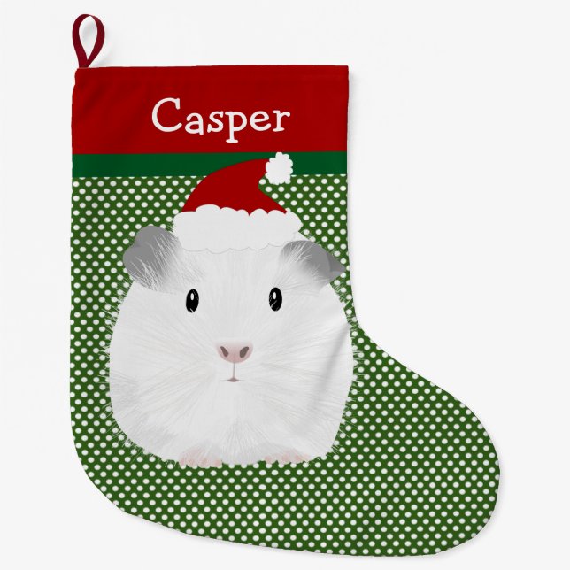 White Santa Guinea Pig Personalised Large Christmas Stocking (Front)