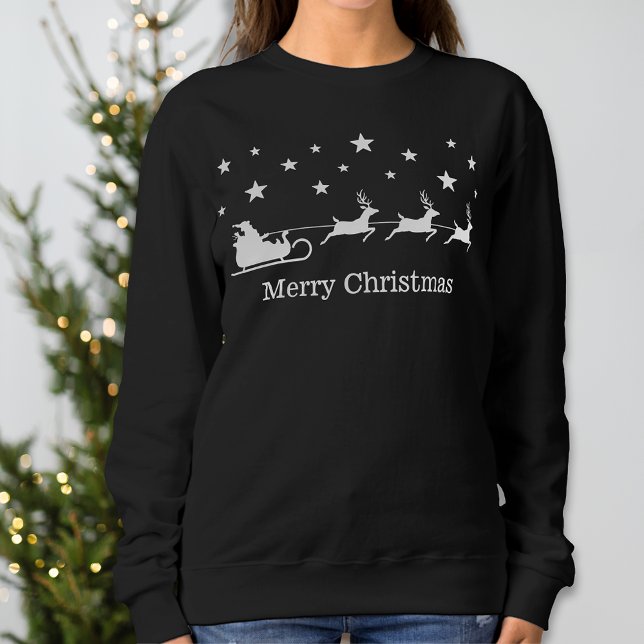 White Santa Sleigh And Deer & Merry Christmas Text Sweatshirt (Creator Uploaded)