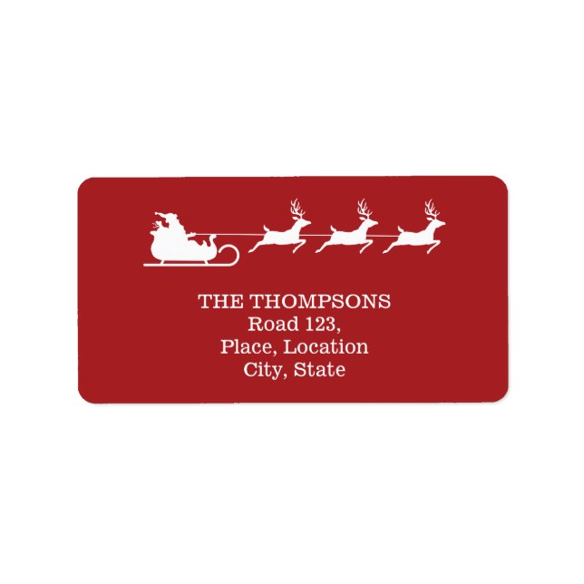 White Santa Sleigh And Merry Christmas Text On Red Label (Front)
