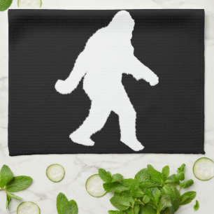 White Sasquatch Silhouette For Dark Backgrounds Tea Towel