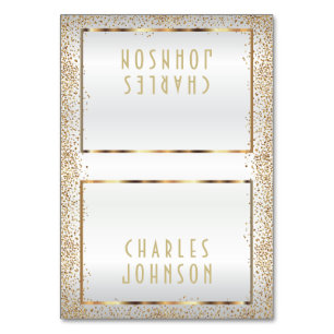 White Satin  and Gold Confetti  - Place Cards