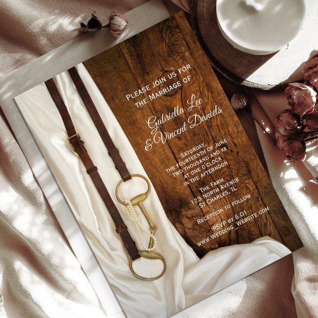 White Satin and Horse Bit Country Western Wedding Invitation (Creator Uploaded)