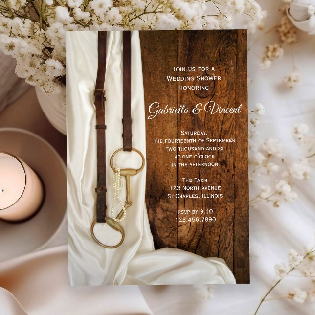 White Satin and Horse Bit Western Wedding Shower Invitation (Creator Uploaded)