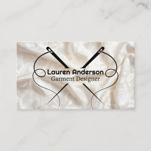 White Satin Fabric | Sewing Needles and Thread Business Card (Front)