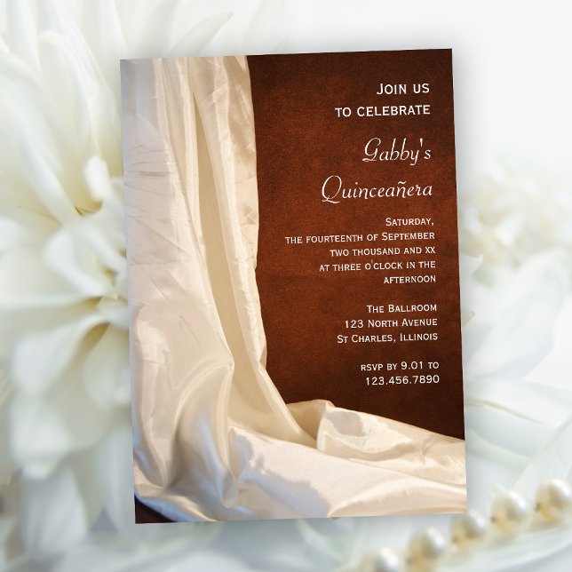 White Satin on Brown Quinceañera Party Invitation (Creator Uploaded)