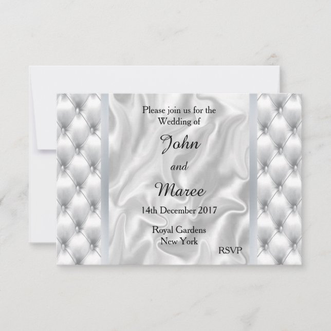 White Satin Quilt Wedding Invitation (Front)