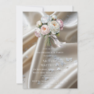 White Satin Roses and Peony Bachelorette Party Invitation