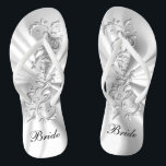 White Satin & Silver Ornate Design | Bride Jandals<br><div class="desc">Bridal Party Flop Shoes ready for you to personalise. If need be... you can start fresh with your own text, text colour and font choices with the Zazzle design tool area. ✔Note: Not all template areas need changed. 📌If you need further customisation, please click the "Click to Customise further" or...</div>