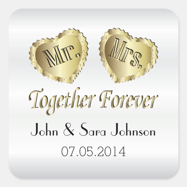 White Satin Wedding  - Personalise Square Sticker (Front)