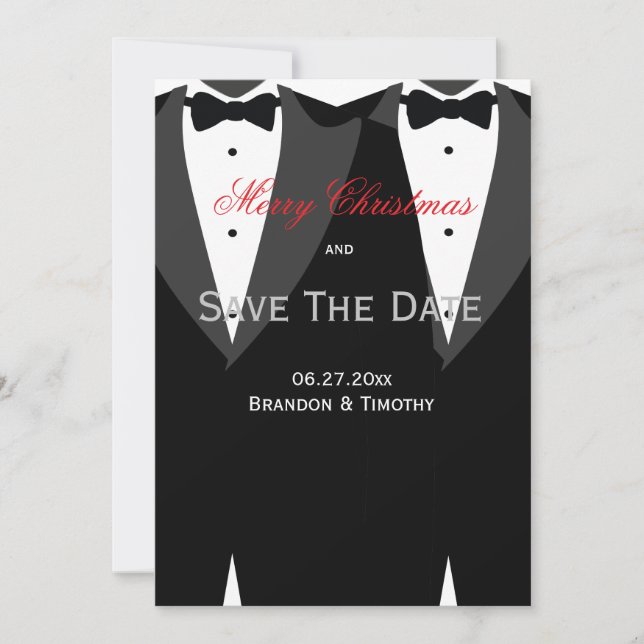 White Save The Date Christmas Cards Gay Wedding (Front)
