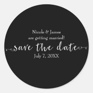 White Save the Date Script Custom Personalised Classic Round Sticker