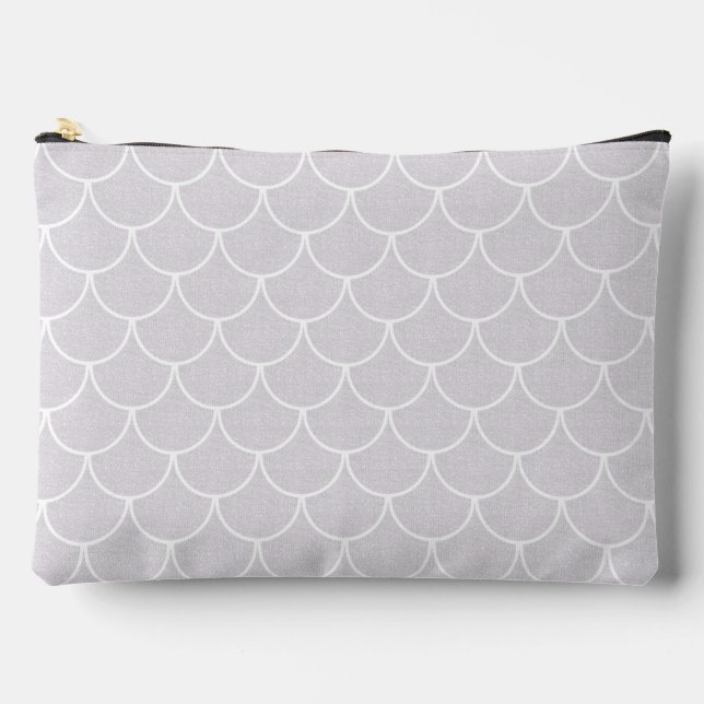 White Scalloped Mermaid Scale Pattern Accessory Pouch (Front)