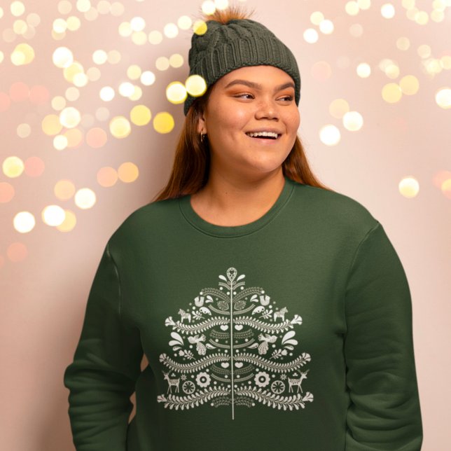 White Scandinavian Folk Art Nordic Christmas Tree Sweatshirt (Creator Uploaded)