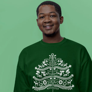 White Scandinavian Folk Art Nordic Christmas Tree Sweatshirt