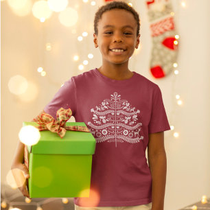 White Scandinavian Folk Art Nordic Christmas Tree T-Shirt