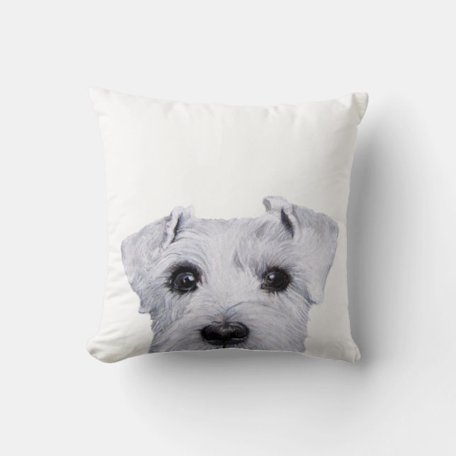 White Schnauzer,  original painting and design Cushion (Front)