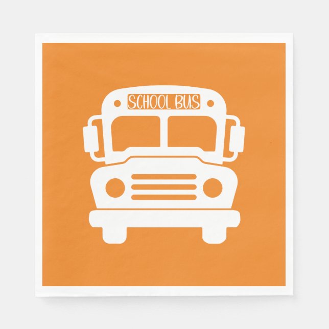 White School Bus on Orange Background Napkin (Front)