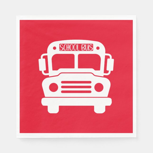 White School Bus on Red Background Napkin (Front)