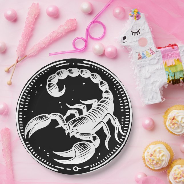 White Scorpion Astrology Zodiac Sign Scorpio Party Paper Plate (Party)