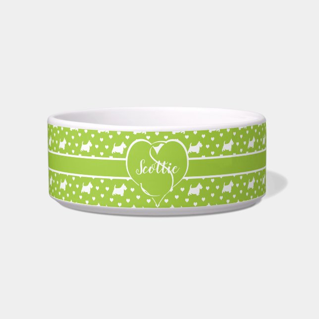 White Scottish Terriers (Scottie Dogs) Lime Green Bowl (Front)